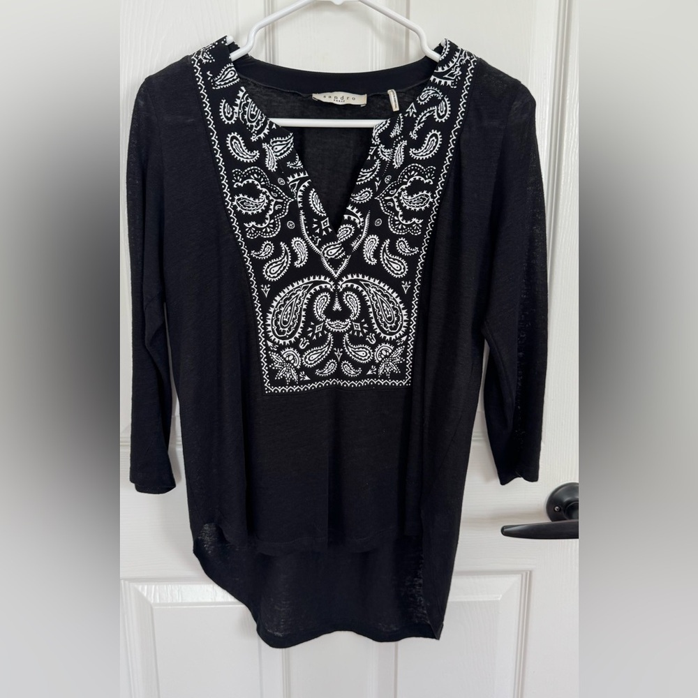 Sandro Black and White Paisley Tunic